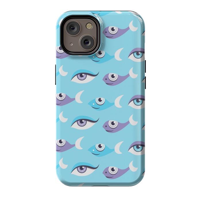 iPhone 14 StrongFit Pattern of purple and blue eyes and fish in sea by Boriana Giormova