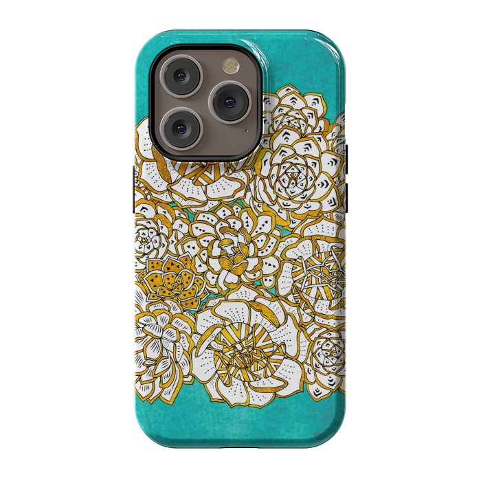 iPhone 14 Pro StrongFit Bohemian Succulents by Pom Graphic Design