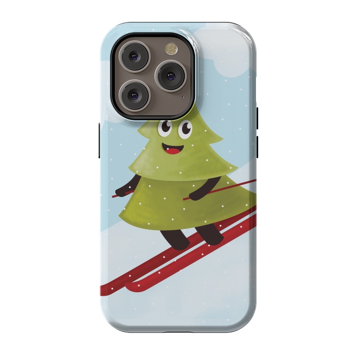iPhone 14 Pro StrongFit Happy Skiing Pine Tree by Boriana Giormova