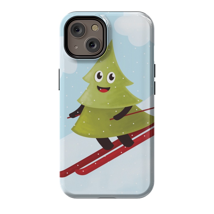 iPhone 14 StrongFit Happy Skiing Pine Tree by Boriana Giormova