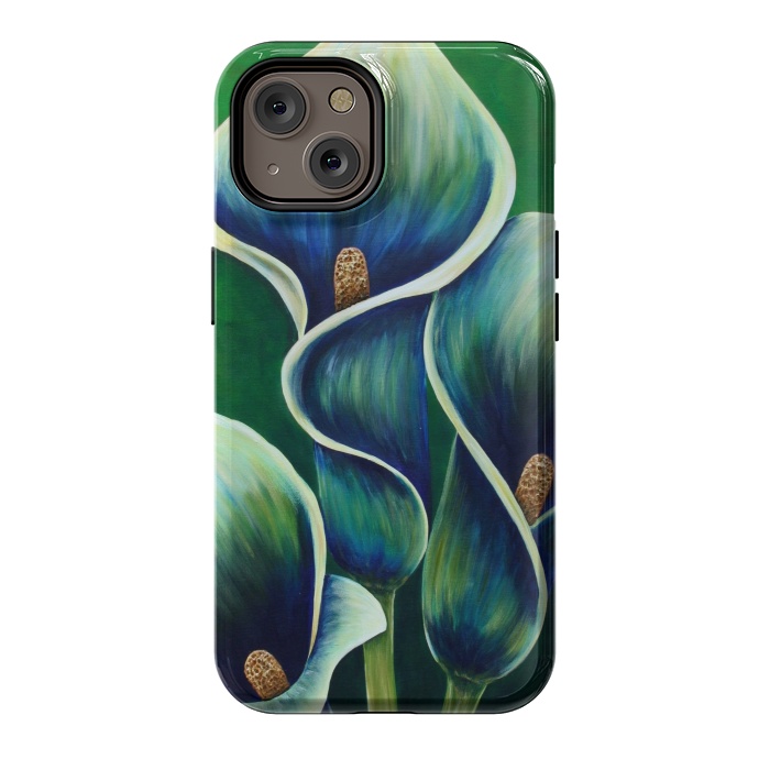 iPhone 14 StrongFit Blue Calla Lilies by Denise Cassidy Wood