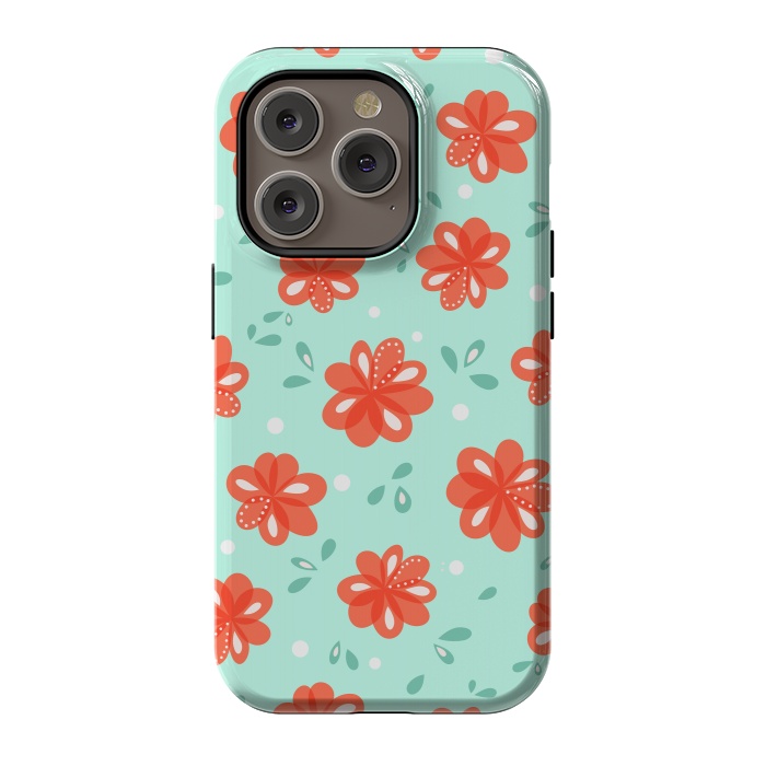 iPhone 14 Pro StrongFit Cheerful Decorative Red Flowers Pattern by Boriana Giormova
