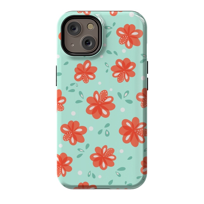 iPhone 14 StrongFit Cheerful Decorative Red Flowers Pattern by Boriana Giormova