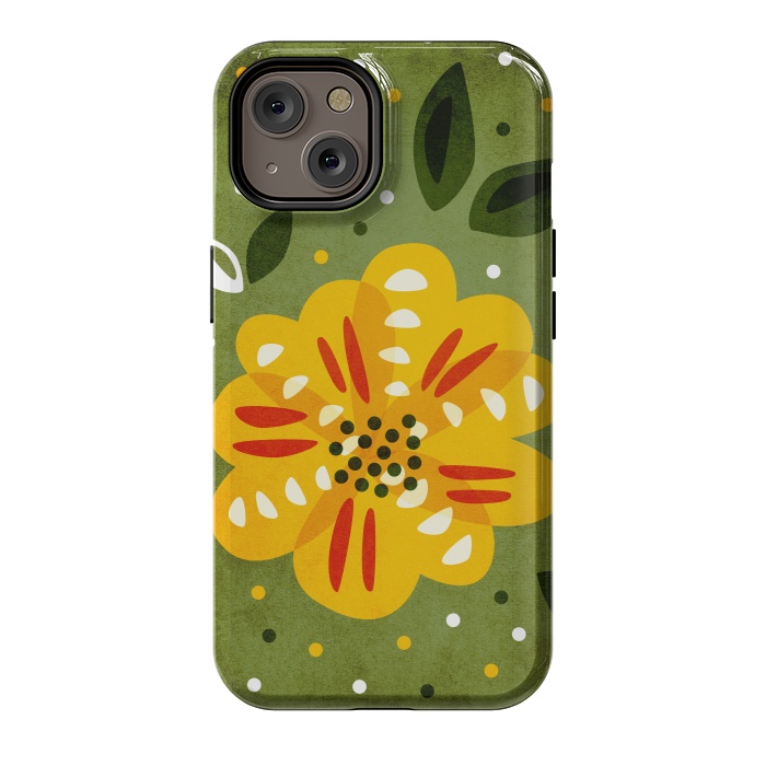 iPhone 14 StrongFit Abstract Yellow Spring Flower by Boriana Giormova