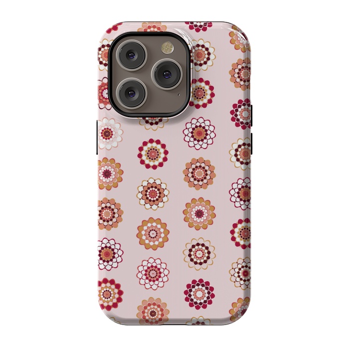 iPhone 14 Pro StrongFit Polka Dot Mandala Flowers by Paula Ohreen