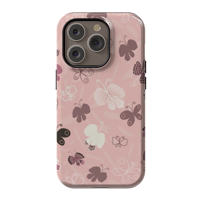 iPhone 14 Pro StrongFit Pretty Butterflies on Pink by Paula Ohreen