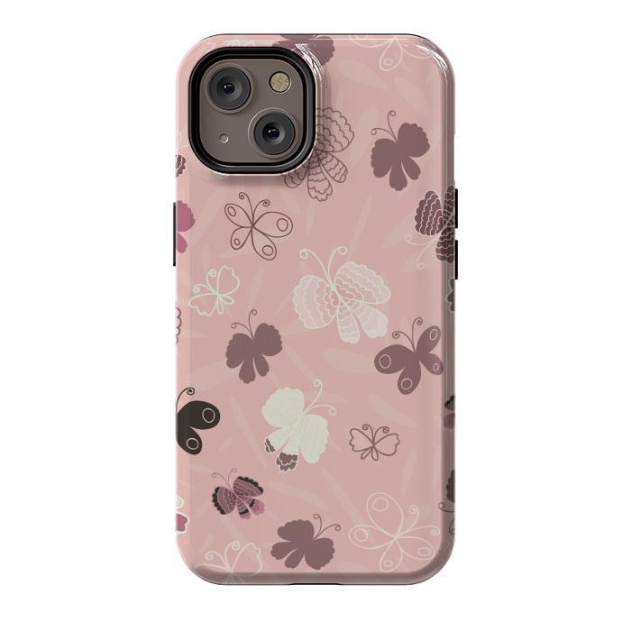 iPhone 14 StrongFit Pretty Butterflies on Pink by Paula Ohreen