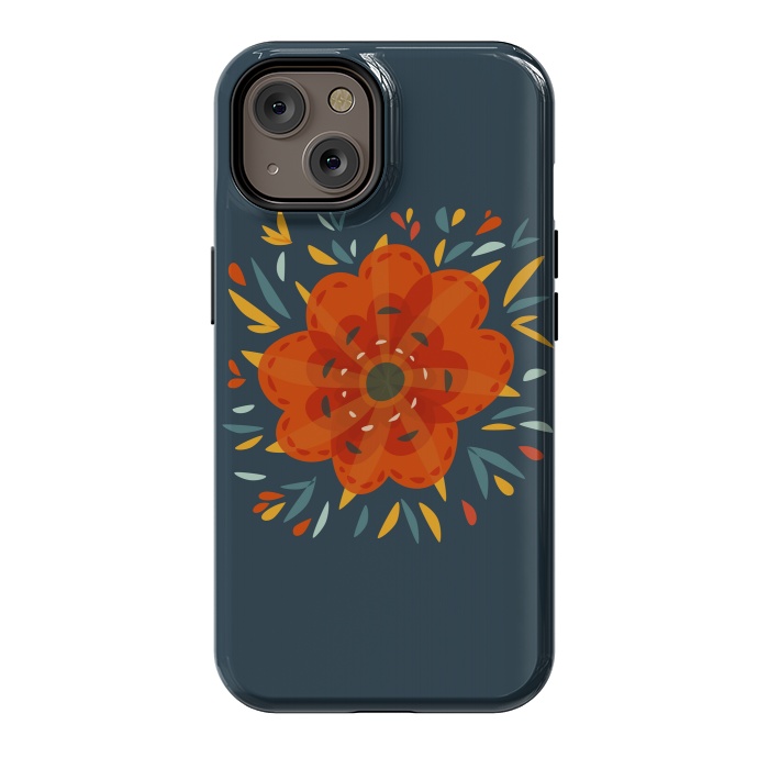 iPhone 14 StrongFit Decorative Whimsical Orange Flower by Boriana Giormova