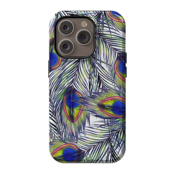 iPhone 14 Pro StrongFit Peacock Feathers Pattern by ECMazur 