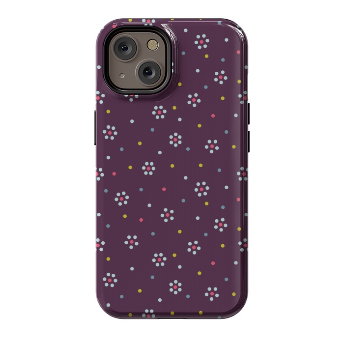 iPhone 14 StrongFit Flowers Made Of Dots Pattern On Purple by Boriana Giormova