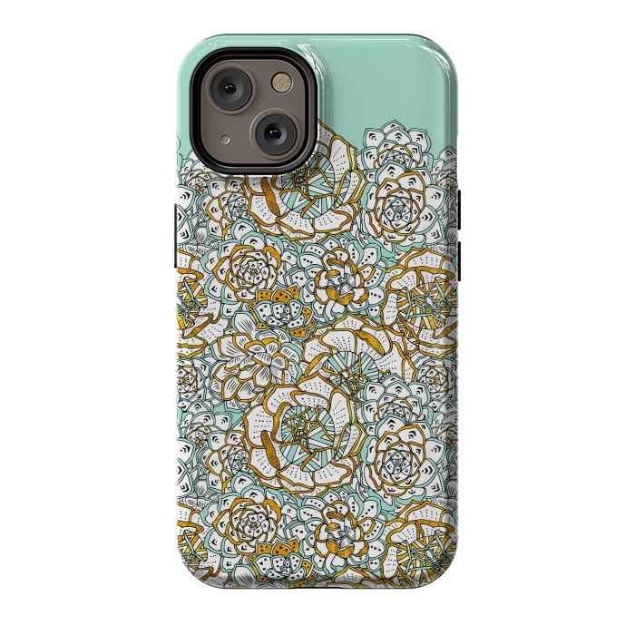 iPhone 14 StrongFit Mint Succulents by Pom Graphic Design