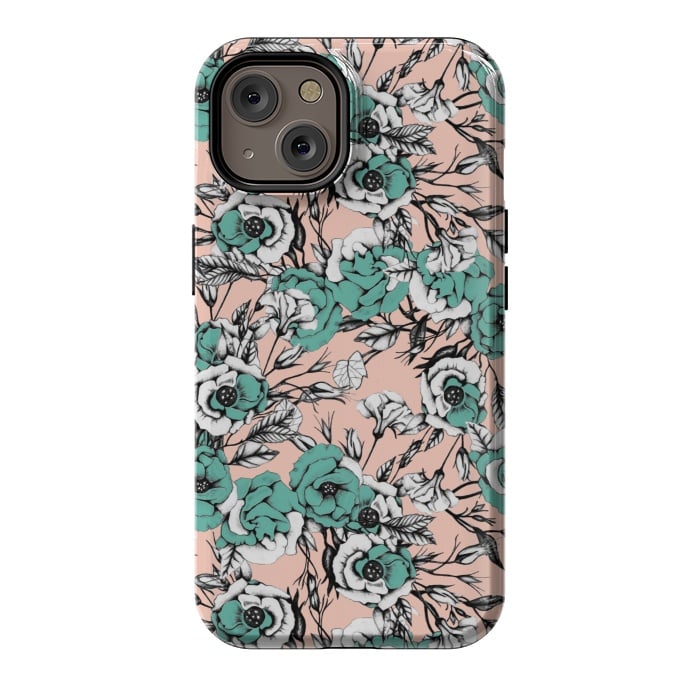 iPhone 14 StrongFit Blue and pink floral by Mmartabc