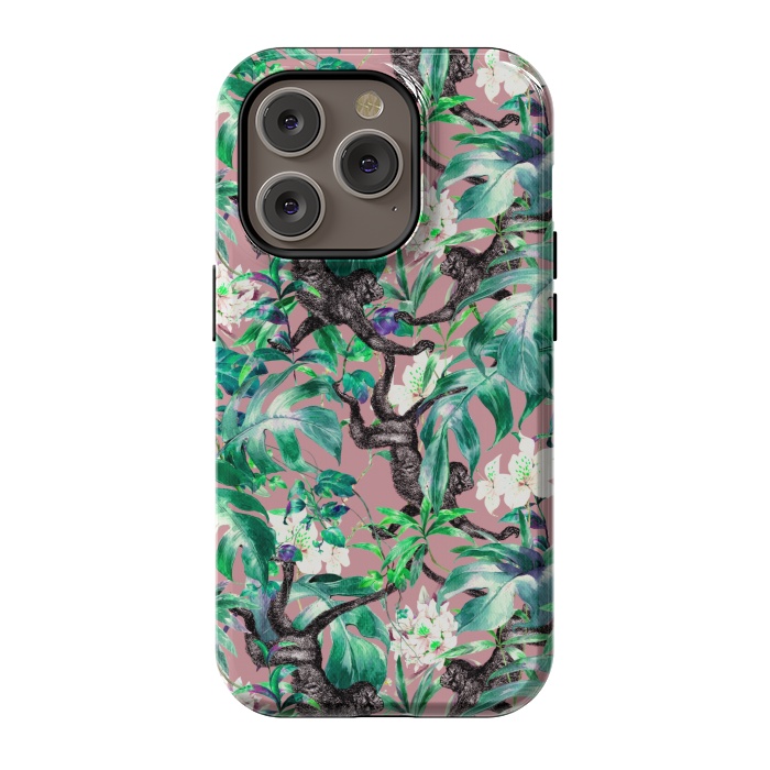 iPhone 14 Pro StrongFit Monkeys in the flowery jungle I by Mmartabc