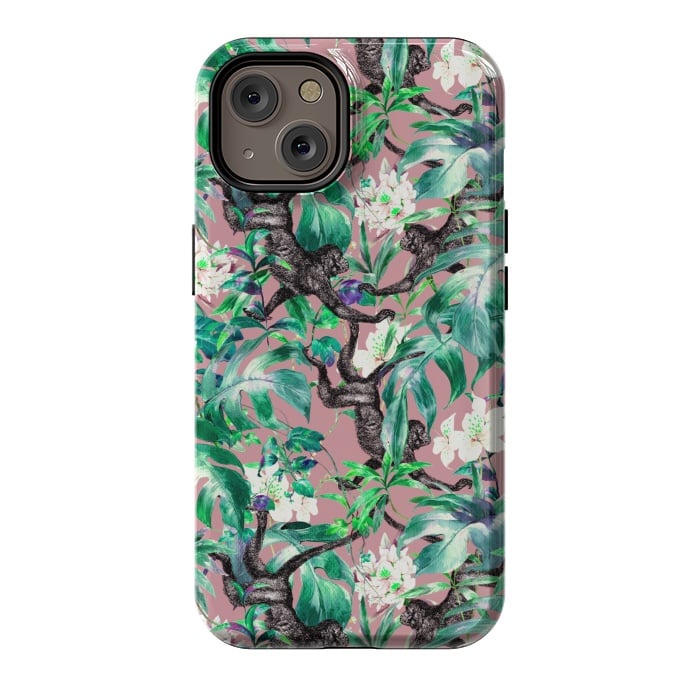 iPhone 14 StrongFit Monkeys in the flowery jungle I by Mmartabc
