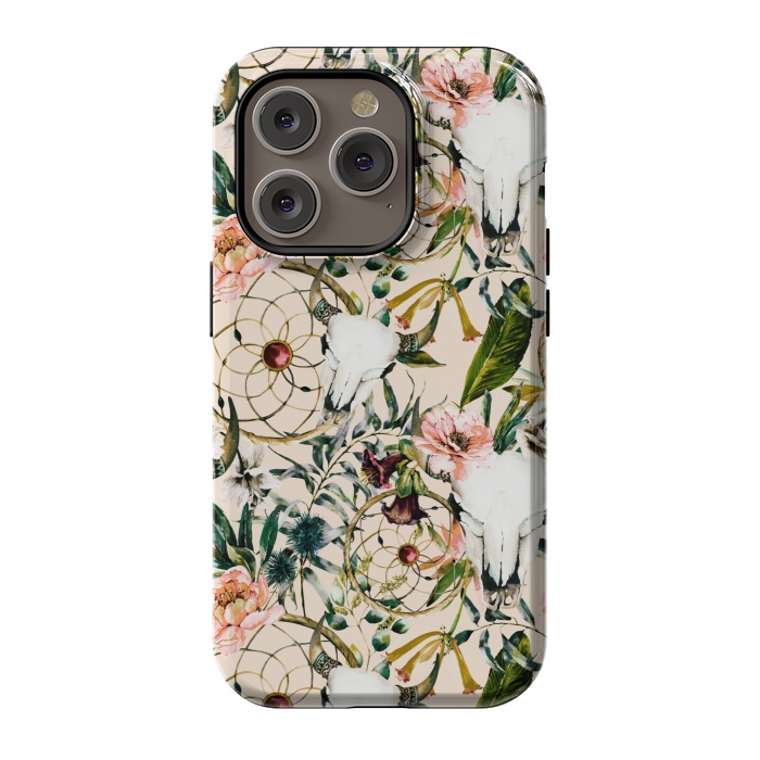 iPhone 14 Pro StrongFit Bohemian dreamcatcher and skull floral  by Mmartabc