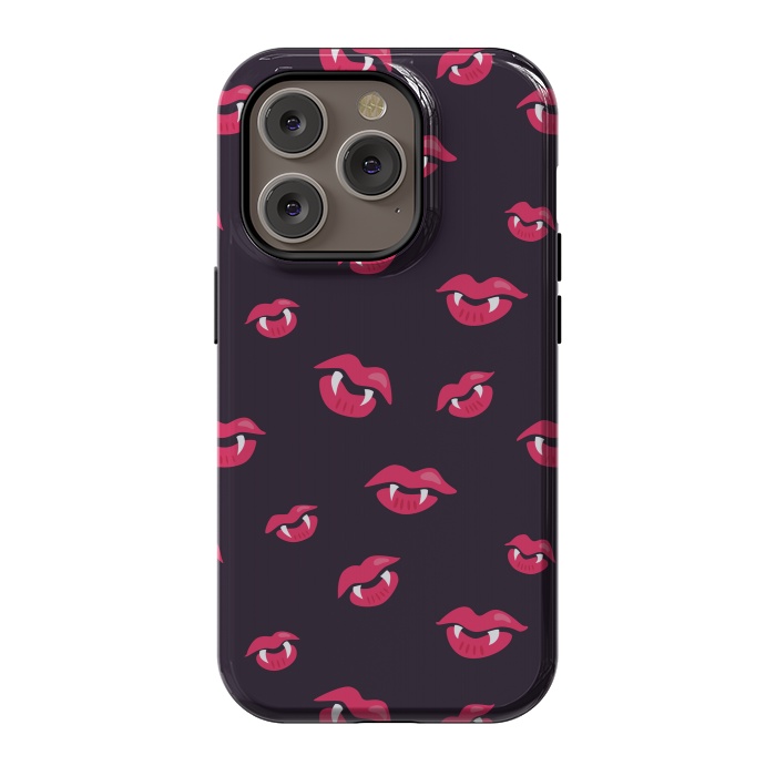 iPhone 14 Pro StrongFit Pink Vampire Lips And Fangs Pattern by Boriana Giormova