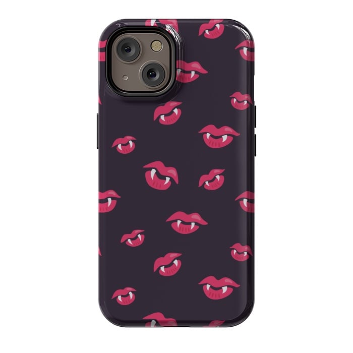 iPhone 14 StrongFit Pink Vampire Lips And Fangs Pattern by Boriana Giormova