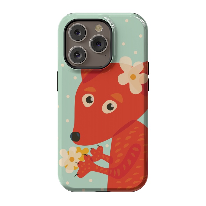 iPhone 14 Pro StrongFit Cute Fox With Flowers by Boriana Giormova