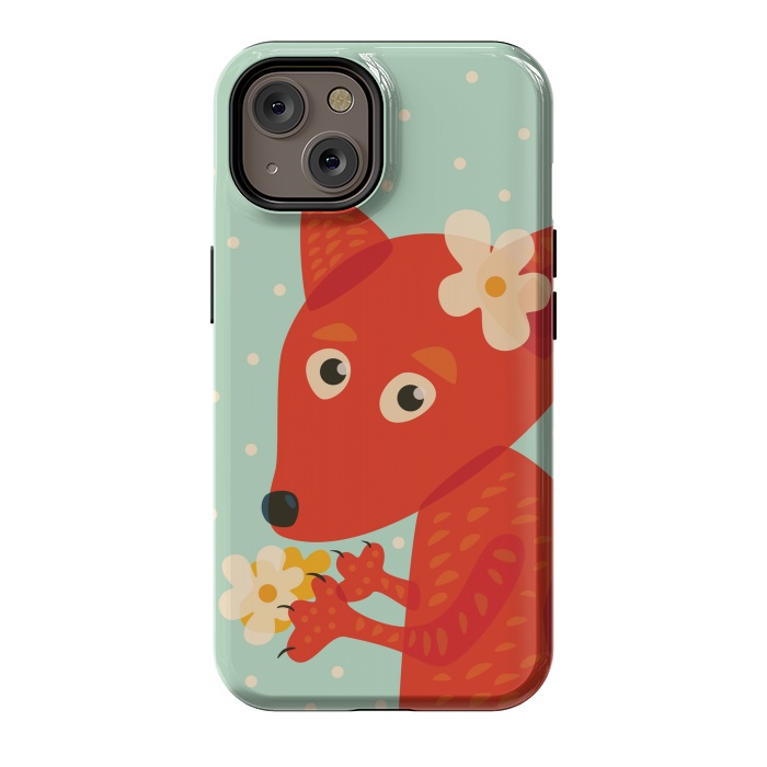 iPhone 14 StrongFit Cute Fox With Flowers by Boriana Giormova