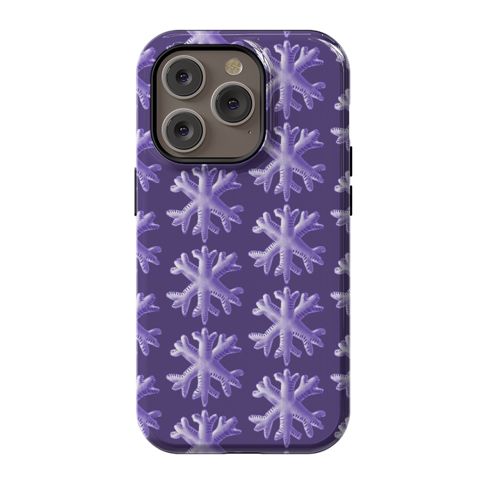 iPhone 14 Pro StrongFit Ultra Violet Fluffy Snowflake Pattern by Boriana Giormova