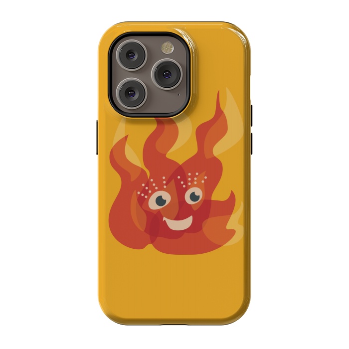 iPhone 14 Pro StrongFit Happy Burning Fire Flame Character by Boriana Giormova