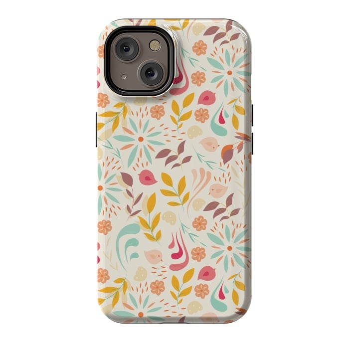 iPhone 14 StrongFit Birds and Flowers Beige by Jelena Obradovic