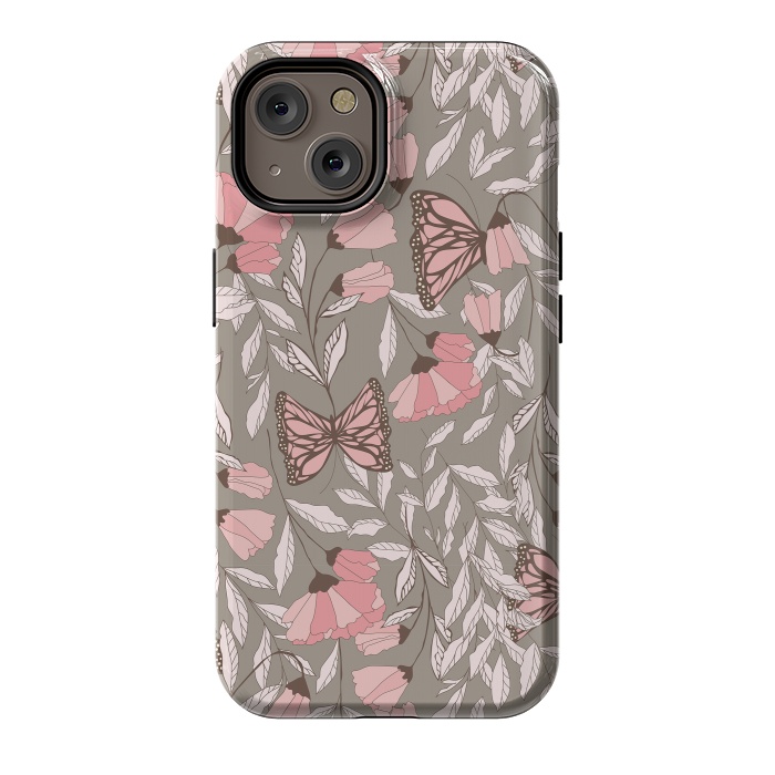 iPhone 14 StrongFit Romantic Butterflies Gray by Jelena Obradovic