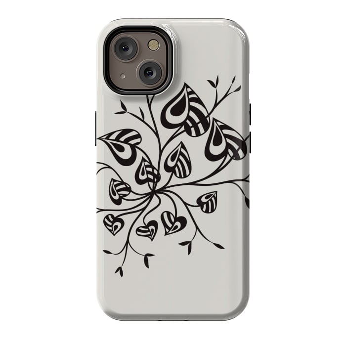 iPhone 14 StrongFit Abstract Black And White Floral With Pointy Leaves by Boriana Giormova