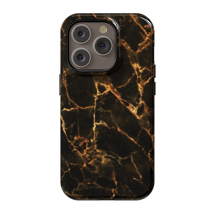 iPhone 14 Pro StrongFit Black marble with golden cracks by Oana 