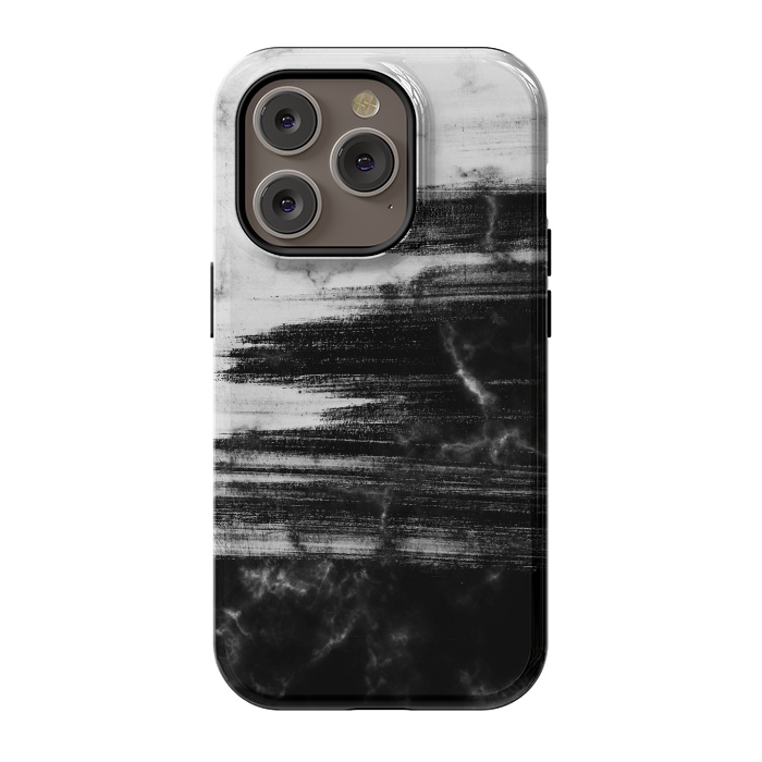 iPhone 14 Pro StrongFit Scratched half black half white brushed marble by Oana 