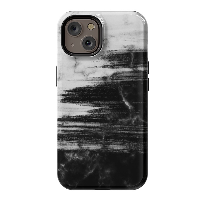 iPhone 14 StrongFit Scratched half black half white brushed marble by Oana 