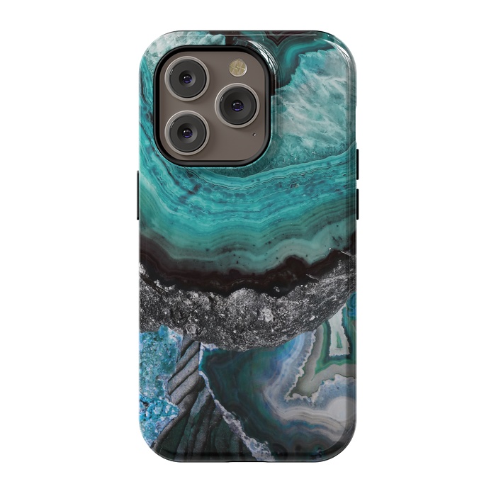 iPhone 14 Pro StrongFit Blue turquoise agate marble close up by Oana 