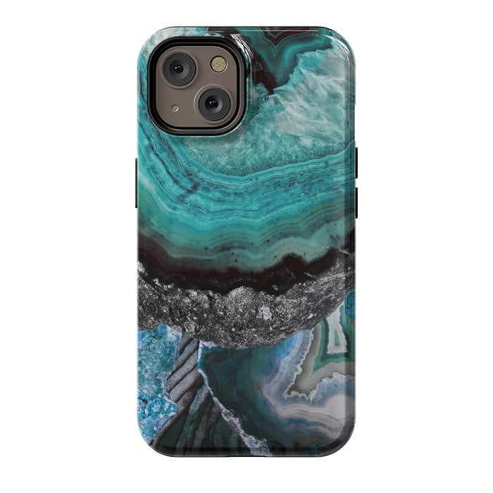 iPhone 14 StrongFit Blue turquoise agate marble close up by Oana 