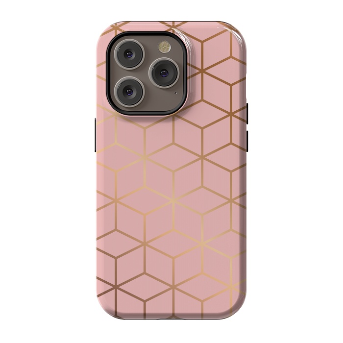iPhone 14 Pro StrongFit Pink & Gold Geometry 011 by Jelena Obradovic