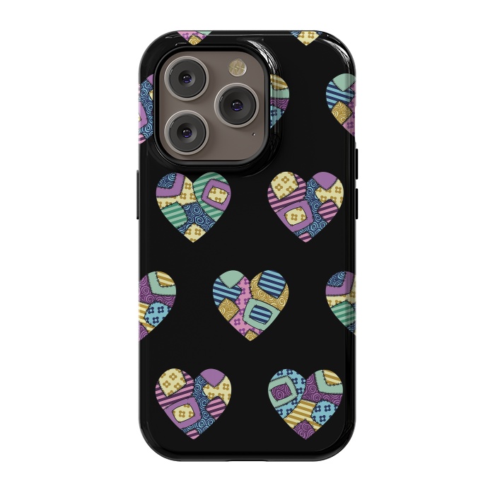iPhone 14 Pro StrongFit patchwork heart pattern by Laura Nagel