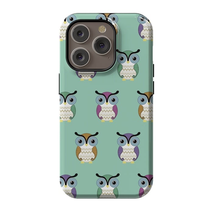 iPhone 14 Pro StrongFit owl pattern by Laura Nagel