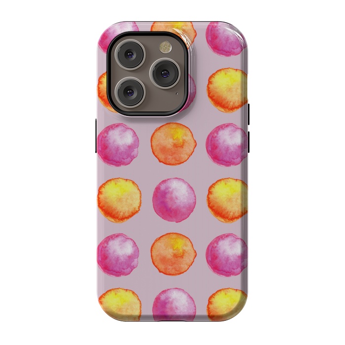 iPhone 14 Pro StrongFit Juicy Watercolor Pink And Orange Spheres Pattern by Boriana Giormova