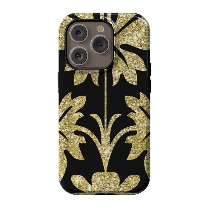 iPhone 14 Pro StrongFit Gold Glitter Black Background by Alemi