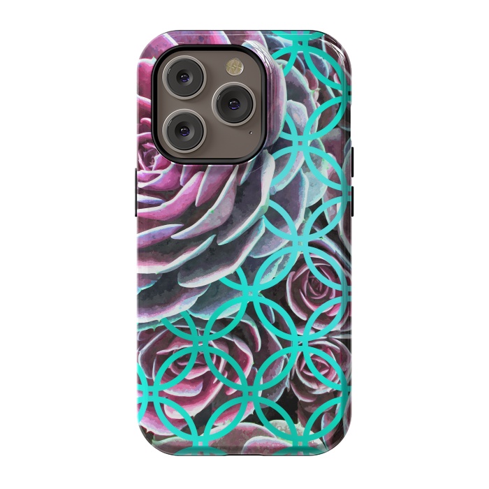 iPhone 14 Pro StrongFit Purple Cactus Turquoise Circle by Alemi