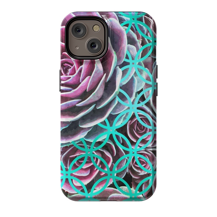 iPhone 14 StrongFit Purple Cactus Turquoise Circle by Alemi