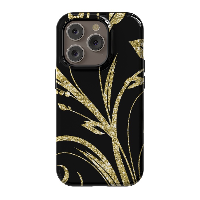 iPhone 14 Pro StrongFit Black Gold and Glitter Pattern by Alemi