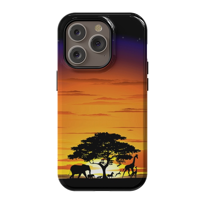 iPhone 14 Pro StrongFit Wild Animals on African Savanna Sunset  by BluedarkArt