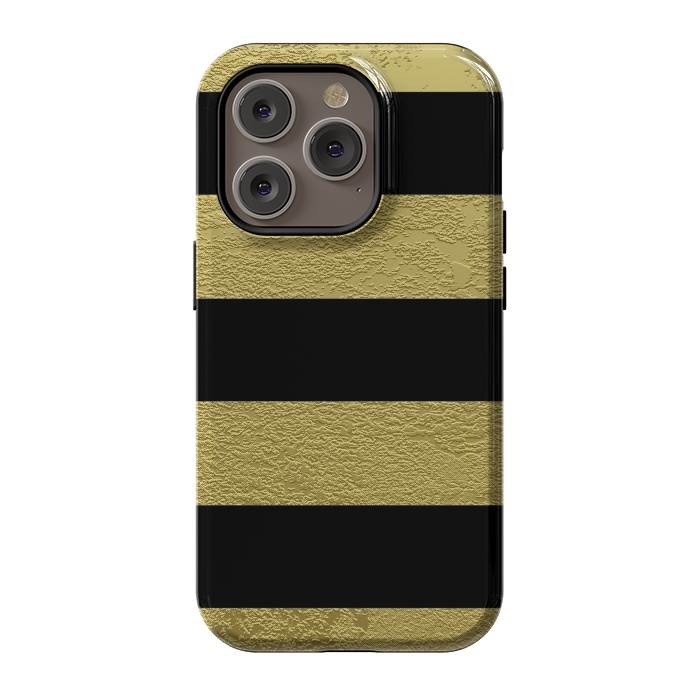 iPhone 14 Pro StrongFit Black and Gold Stripes by Alemi