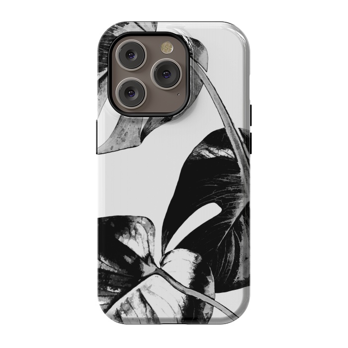 iPhone 14 Pro StrongFit Black Monstera Leaves by Alemi