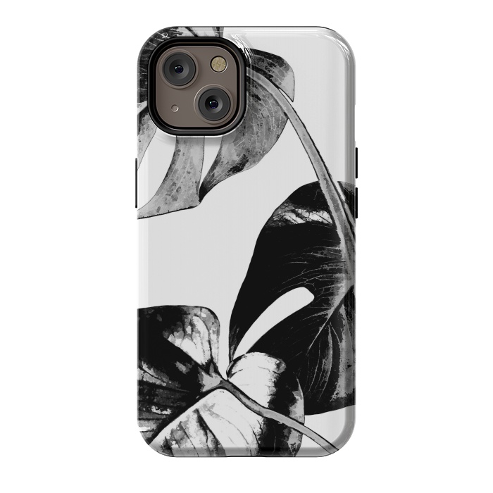 iPhone 14 StrongFit Black Monstera Leaves by Alemi