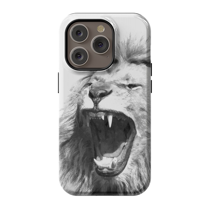 iPhone 14 Pro StrongFit Black and White Fierce Lion by Alemi
