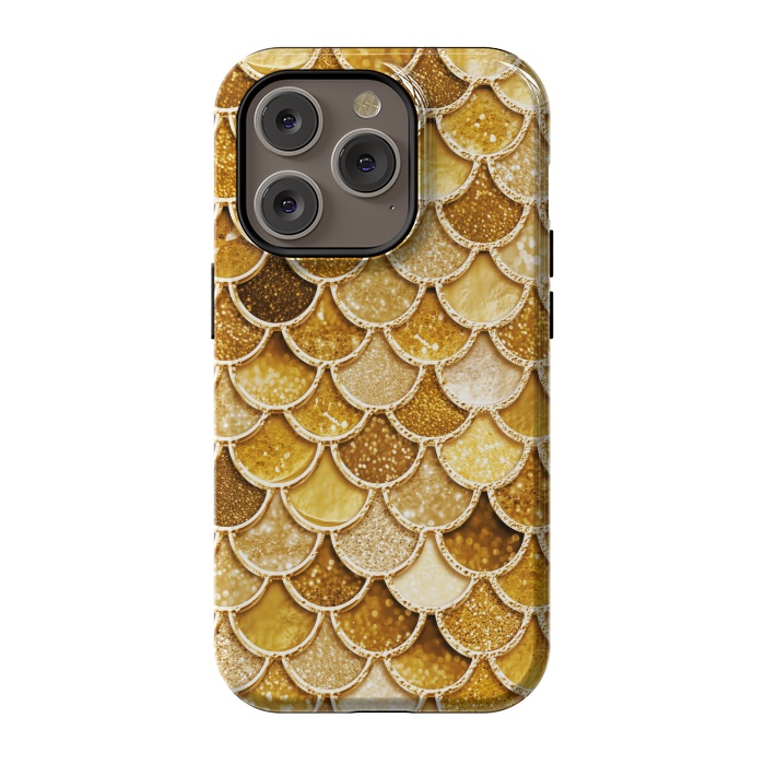 iPhone 14 Pro StrongFit Faux Gold Glitter Mermaid Scales by  Utart