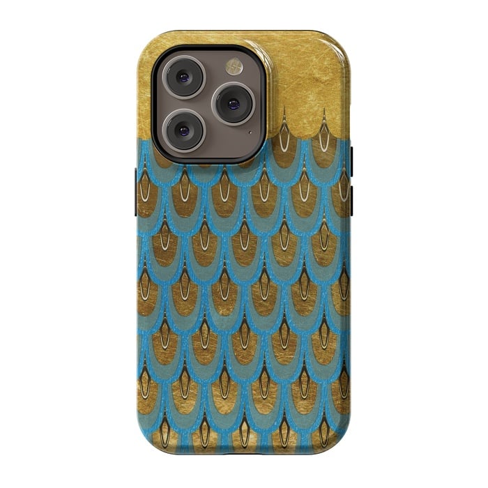 iPhone 14 Pro StrongFit Multicolor Teal & Gold Mermaid Scales by  Utart