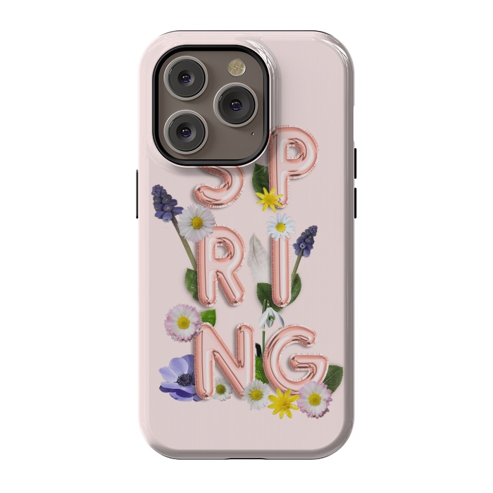 iPhone 14 Pro StrongFit SPRING - Flower Shiny Rose Gold Girly Flower Typography  by  Utart