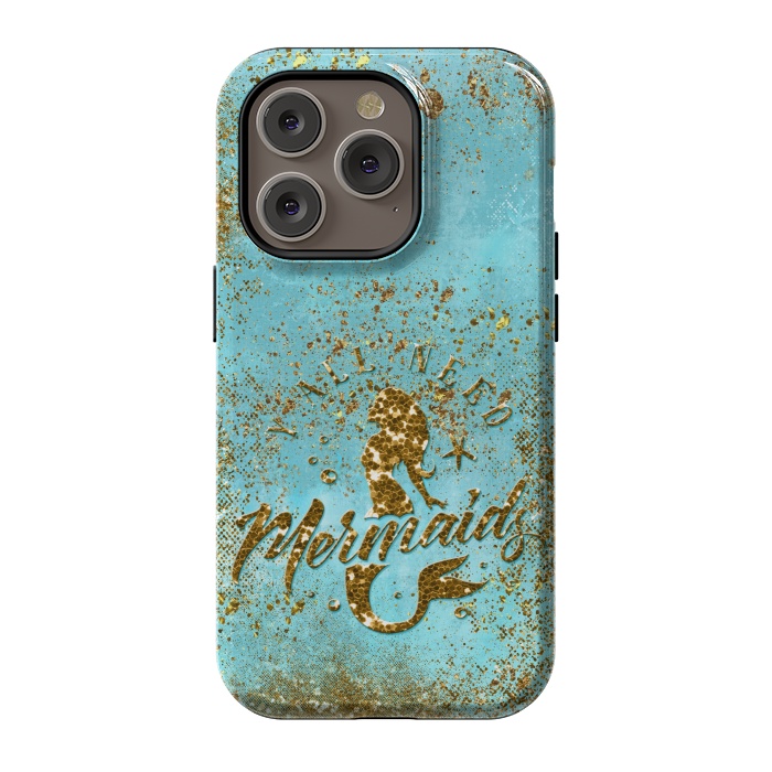iPhone 14 Pro StrongFit We all need mermaids - Teal and Gold Glitter Typography  by  Utart
